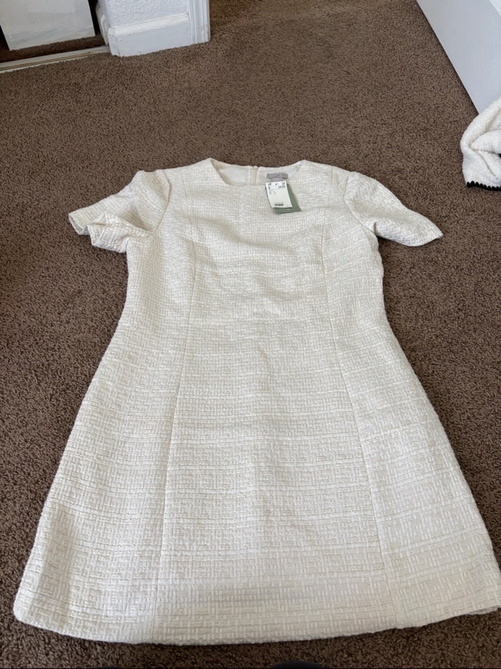H&M Cream Textured Short-Sleeve Maxi Dress